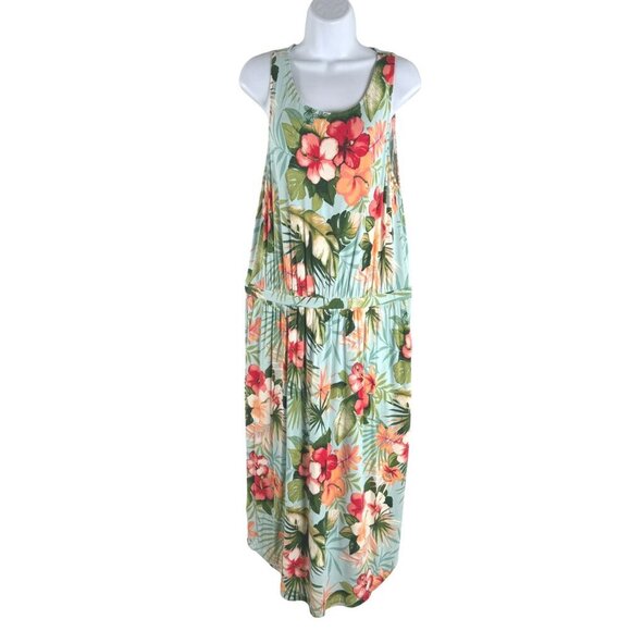 Tommy Bahama Hawaiian Dress Large Tropical Floral Sleeveless Jersey Knit DR-1636 - Picture 1 of 8